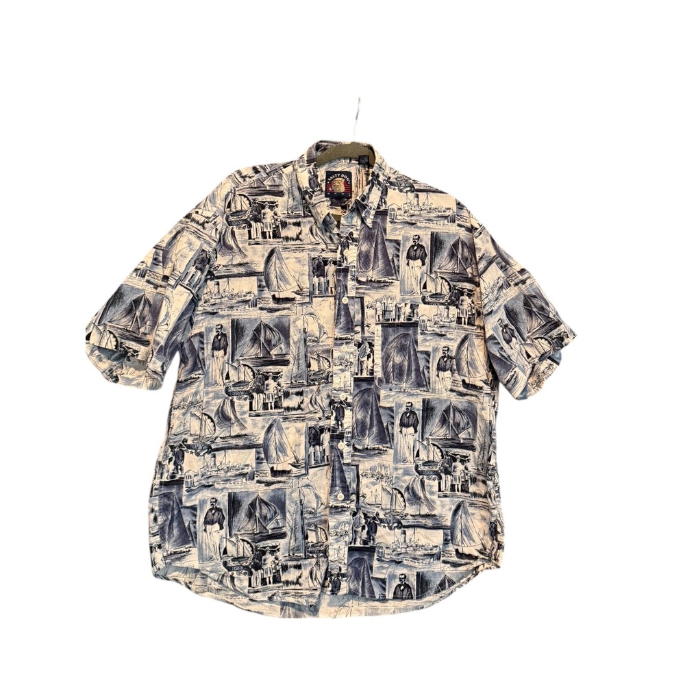 Vintage 90s Gant Salty Dog Nautical Print Button Down Shirt Imperial Poplin Sz L
